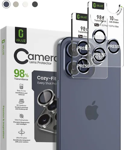 Miniatura 9 de iGluz Paquete de 2 protectores de lente de cámara antirreflejos para iPhone 15 Pro/15 Pro Max, vidrio templado ultrafino antivaho con bandeja