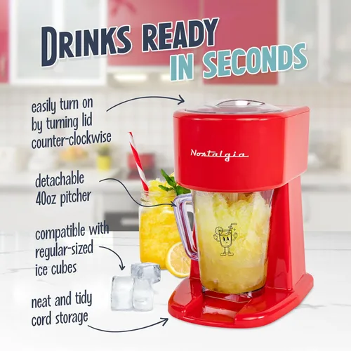 Miniatura 4 de Nostalgia Estación de Bebidas Congeladas Retro de 40 Onzas - Máquina de Granizado y Raspadora de Hielo con Mezcla Automática para Refrescos, Rojo