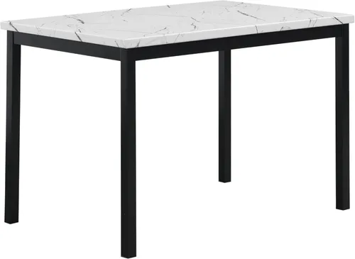 Roundhill Furniture Noyes - Mesa de comedor de metal con parte superior laminada de mármol sintético, color blanco roto Blanco sucio