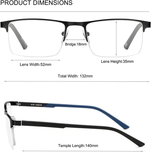 Miniatura 4 de EYECEDAR Paquete de 5 lentes de lectura con bloqueo de luz azul de alta calidad para hombre, medio marco de metal, bisagras de resorte, lectores