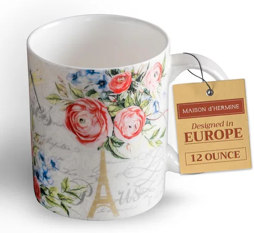 Miniatura 201 de Maison d' Hermine Taza de café con asas, tazas de porcelana fina de hueso, paquete de dos tazas de té para bebidas calientes, capuchino, latte, 015