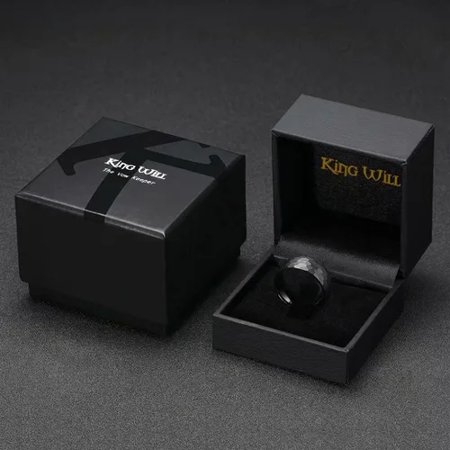 Miniatura 6 de King Will Anillos de tungsteno martillado de 0.315 pulgadas para hombres y mujeres abovedados negroplata y oro rosa cepillado anillo de boda