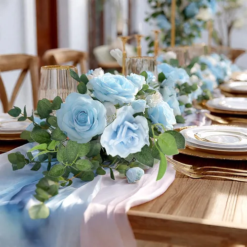 Miniatura 6 de ZIFTY 5 guirnaldas de flores azules de 32.5 pies, enredaderas de flores falsas, guirnalda floral artificial para colgar hiedra rosa para decoración