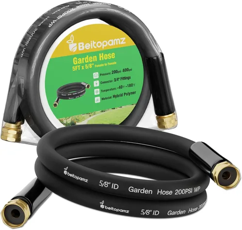 Miniatura 18 de Beitopamz Manguera de Jardín Corta de 1 pie x 5/8 pulgadas de Macho a Hembra, Manguera de Agua Pequeña Resistente, Conector de Extensión, Manguera