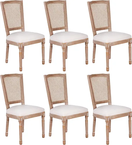 Miniatura 12 de Polar Aurora Juego de 2 sillas de comedor con respaldo cuadrado de tela beige con patas de madera maciza y marco para cocina francesa de campo