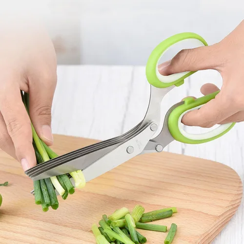 Miniatura 3 de Juego de tijeras gourmet para hierbas multiusos con 5 cuchillas de acero inoxidable, pelador de hierbas, peine de limpieza de cubierta de seguridad