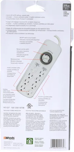 Miniatura 2 de Southwire Woods - Temporizador de 8 tomas de corriente para interiores - Regleta de alimentación con temporizador mecánico integrado - Tira