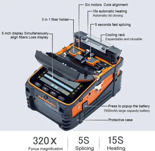 Miniatura 3 de Signal fire Nuevo Modelo AI-9 Fusionador de Empalme de Fibra de Seis Motores con Alineación de Núcleo, Automático, para FTTH, Soldadura de Fibra