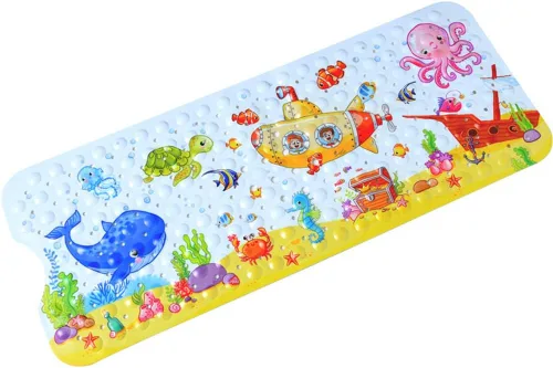Miniatura 12 de Tapete de baño para bebé para niños, tapete antideslizante sin BPA para niños, tapete de dibujos animados antideslizante con ventosas y agujeros