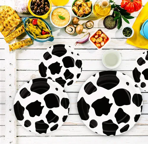 Miniatura 6 de 150 piezas de suministros de fiesta con estampado de vaca, juego de vajilla con estampado de vaca de granja que incluye platos de papel de vaca de 9