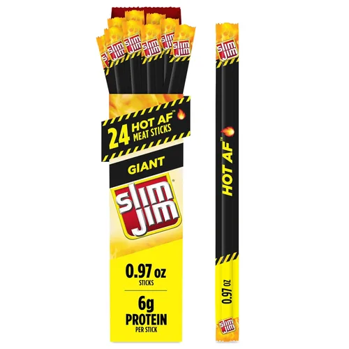 Slim Jim - Palito de carne ahumada gigante, sabor Hot AF, apto para Keto, 0.97 oz 24 palitos