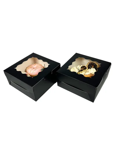 Miniatura 6 de Bakepacker 100 piezas Cajas Negras para Galletas 6x6x3 pulgadas Fácil Montaje Cajas de Pastelería Macarrones Cajas de Panadería con Ventana