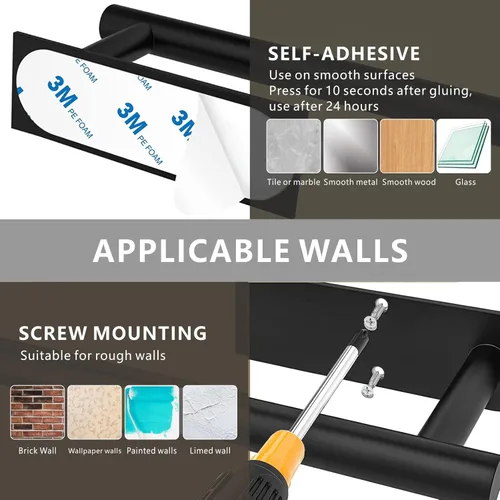 Miniatura 7 de Toallero de papel para debajo del gabinete, barra de toalla de papel para cocina, montaje en pared, autoadhesivo o perforación, acero inoxidable 304