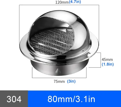 Miniatura 4 de Tapa de ventilación de aire de acero inoxidable 304, cubierta de salida de ventilación de pared redonda, tapa de lluvia para tubo de escape