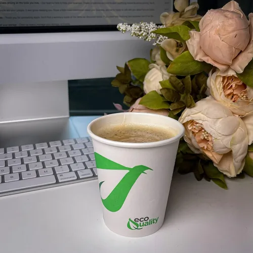 Miniatura 6 de EcoQuality Vasos de papel compostables de 12 onzas, tazas de café de papel blanco biodegradables desechables con forro de ácido poliláctico (PLA)