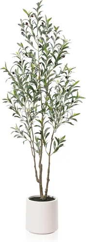 Miniatura 10 de LOMANTO Olivos artificiales, olivos artificiales de 5 pies de alto para interiores, árbol de seda de olivo sintético, plantas de olivo grandes