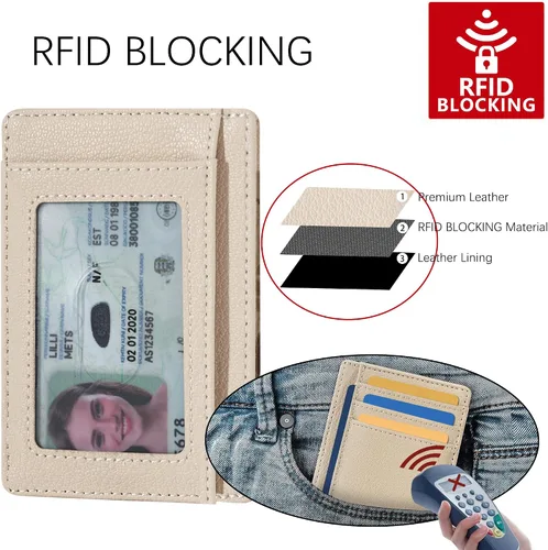 Miniatura 75 de Travelambo billetera mediana y minimalista de cuero para bolsillo frontal, con bloqueo de interferencia de radiofrecuencia