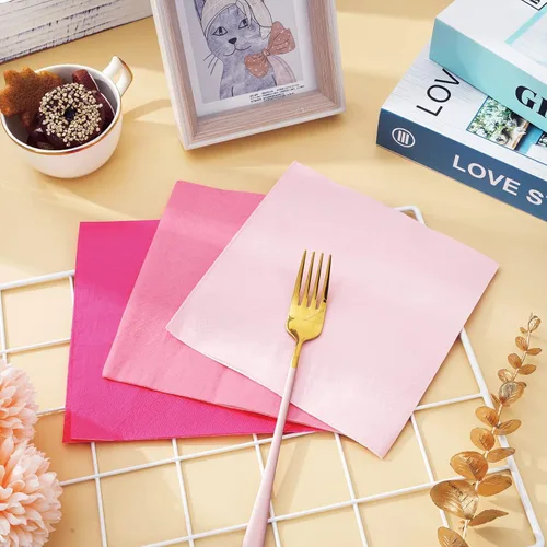 Miniatura 5 de Whaline Servilletas de papel rosa, 3 colores degradados, desechables, servilletas de almuerzo para el día de San Valentín, boda, cumpleaños, Rosado