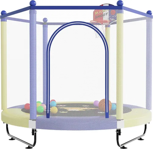 Miniatura 10 de VGMiu Trampolín de 60 pulgadas para niños, cama elástica de 5 pies para interiores y exteriores con aro de baloncesto, recinto de seguridad, regalos