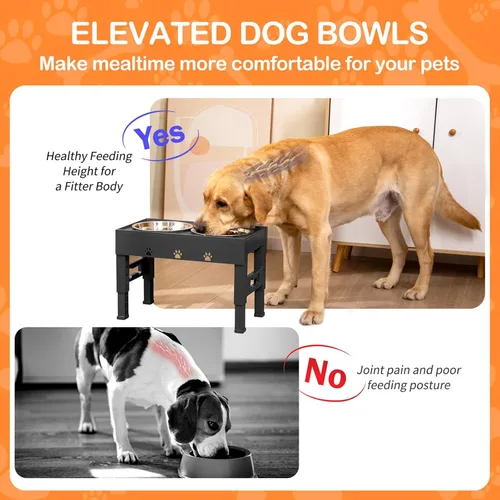 Miniatura 4 de Cuencos elevados para perros con 2 cuencos de acero inoxidable, soporte ajustable de 5 alturas (3.1 pulgadas, 9 a 12 pulgadas), para una mejor Negro