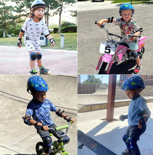 Miniatura 7 de Casco para niños con rodilleras, coderas y protectores de muñeca, equipo de protección para niños de 3 a 5-8 años para niños y niñas, apto para Azul