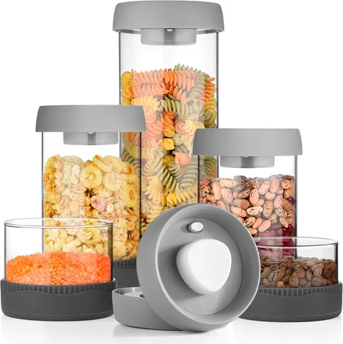 Miniatura 14 de Juego apilable de 5 cuencos de vidrio anidados para ahorrar espacio con tapas de bambú para preparación de alimentos, almacenamiento, horneado