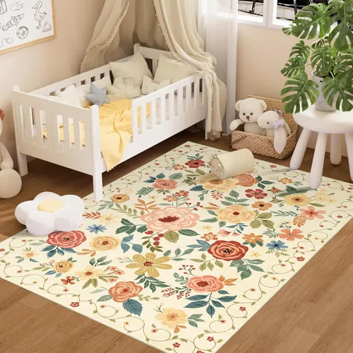 Miniatura 45 de DUKINO Alfombra de área de 6 x 9 pies, alfombra floral para sala de estar, ligera, antideslizante, lavable, alfombra de interior de pelo bajo