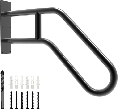 Pasamanos para escalones al aire libre, montaje en pared, barandillas para 1-3 escalones, pasamanos en forma de U con acabado negro mate, pasamanos