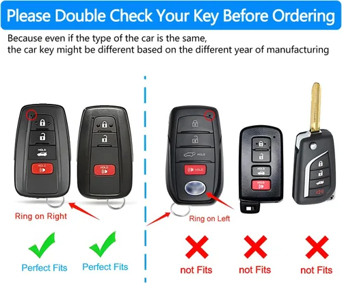 Miniatura 2 de Tukellen Funda para llavero Toyota de piel auténtica con llavero, protector de cuero compatible con Rav4 2019-2025 2020-2022 Highlander Corolla Negro