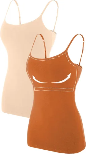 Miniatura 27 de Camisa Attraco de algodón, con tirantes estilo espagueti, con brasier incorporado, 2 paquetes, para mujer