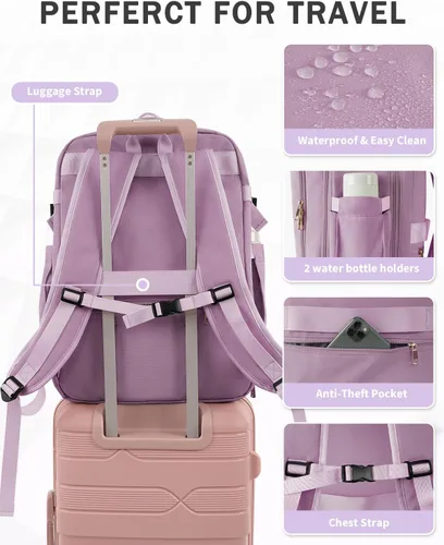 Miniatura 7 de Mochila de viaje para mujeres y hombres, mochila aprobada para vuelos de 40 L, bolsa de viaje para artículos personales con múltiples bolsillos