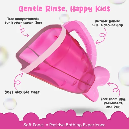 Miniatura 2 de Vaso de enjuague rosa para bebé y cubo de baño, sin desgarros, no tóxico, sin BPA, accesorio para niños de todas las edades, proporciona un baño