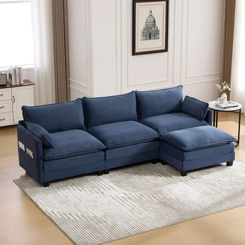 Miniatura 20 de Eafurn Sofá modular simétrico en forma de U con diván doble, moderno sofá esquinero tapizado de pana de gran tamaño, asiento profundo, cómodo sofá