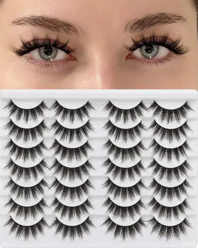 Miniatura 29 de Losha - Pestañas postizas de aspecto natural, paquete de pestañas postizas hechas a mano, pestañas de visón sintético, 14 pares de pestañas de ojo