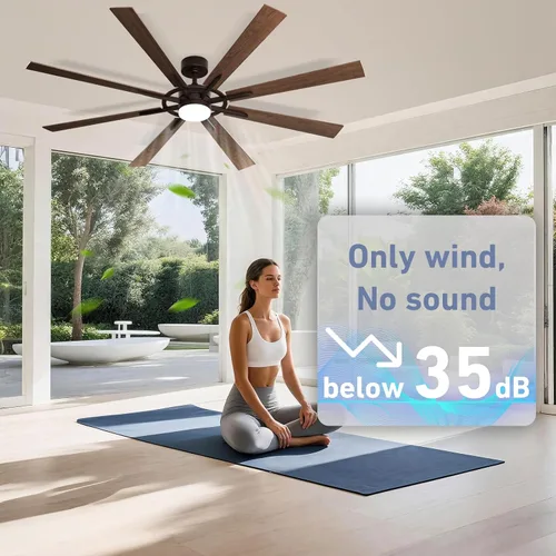 Miniatura 5 de Ventilador de techo inteligente de 72 pulgadas con luz y control remoto, ventilador de techo de nogal con motor de CC reversible silencioso, control
