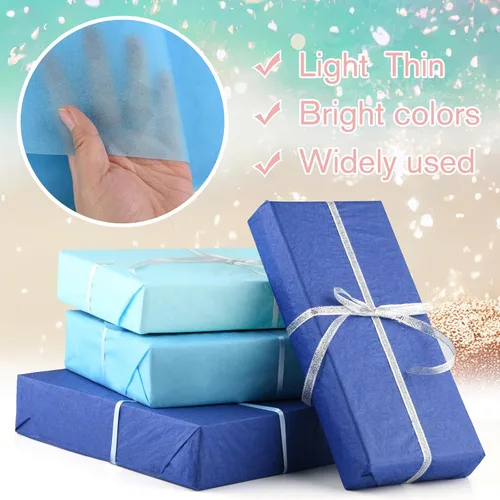 Miniatura 3 de Bouiexye 60 hojas de papel de seda azul, multicolor, papel de seda a granel, envoltura de regalo para manualidades, manualidades, floral