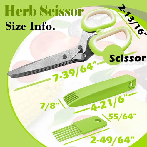 Miniatura 2 de Tijeras de hierbas, tijeras de hierbas de cocina con 5 cuchillas de acero inoxidable y cubierta, cortar hierbas y verduras de cocina, tijeras