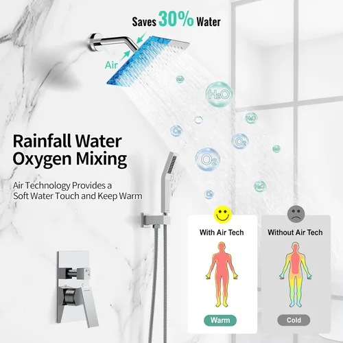 Miniatura 11 de SR SUN RISE ORB - Juego de cabezal de ducha cuadrado y mango de lluvia, accesorios de ducha montados en la pared, kits de reparación de grifo