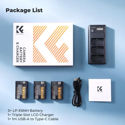 Miniatura 8 de K&F CONCEPT Paquete de 3 baterías LP-E6NH y cargador de triple ranura compatible con Canon EOS R7, R6, R5, R, 6D Mark II, 5D Mark IV, 5D Mark III