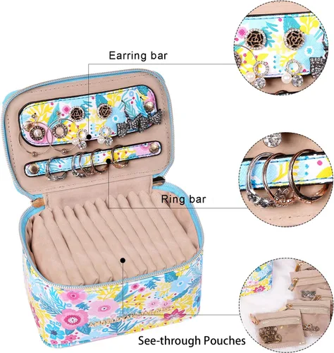 Miniatura 4 de Angelina's Palace Estuche organizador de joyas, regalos de dama de honor, bolsa de viaje, caja de cuero vegano para collar, aretes, pulsera, anillo