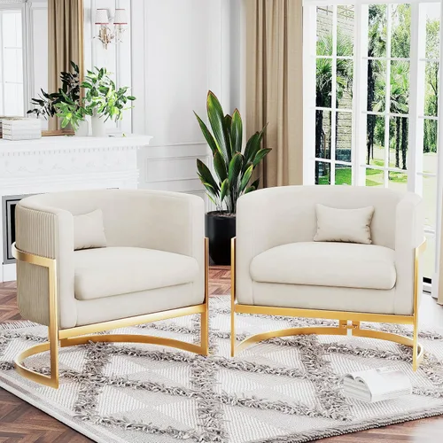 Miniatura 5 de Silla decorativa de terciopelo, moderna silla de barril con patas doradas, sillón tapizado para dormitorio, sala de estar, sofá, silla auxiliar