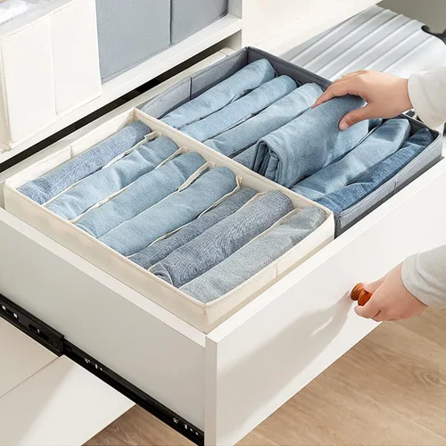 Miniatura 5 de Paquete de 2 organizadores de ropa para armario, organizadores plegables extragrandes de 5 rejillas, separadores de cajones de tela con doble asa