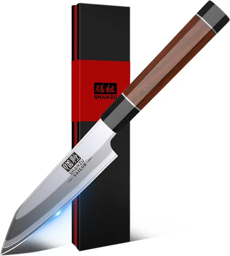 Miniatura 10 de SHAN ZU - Cuchillo de chef japonés de 8 pulgadas, cuchillo de cocina profesional de 9 capas de acero de alto carbono 10Cr15MoV, cuchillo de cocina