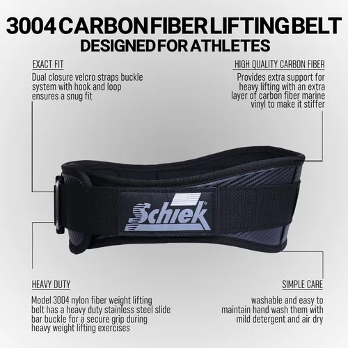 Miniatura 4 de Schiek Sports 3004 Cinturón de elevación de fibra de carbono - Cinturones de gimnasio de elevación de potencia para soporte de espalda baja Negro