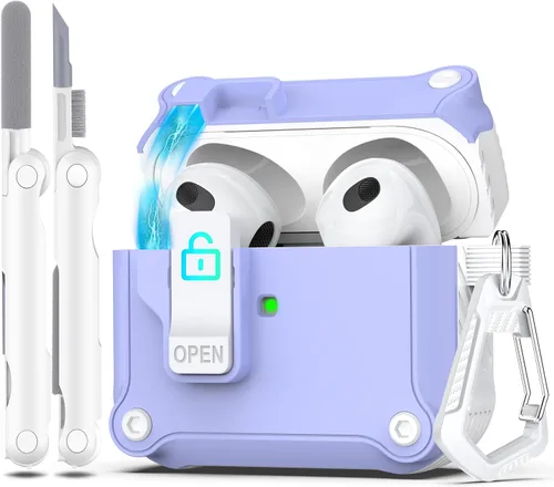 Miniatura 108 de R-fun - Funda para audífonos compatible con AirPods de 4.ª generación 2024, cubierta protectora de expulsión automática a prueba de caídas, puerto