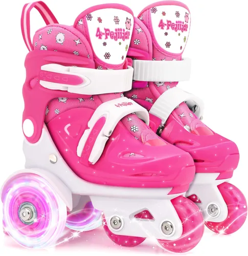 Patines de ruedas ajustables para niños, niñas y señoras con ruedas que se iluminan con flash (edad 3-9), equilibrio de tres puntos, empaque de caja