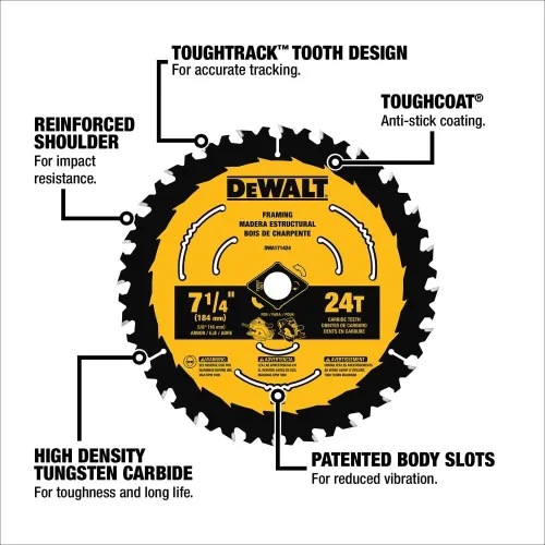 Miniatura 2 de DEWALT Hoja de sierra circular, 7 1/4 pulgadas, 24 dientes, corte de madera, paquete de 3 (DWA1714243)