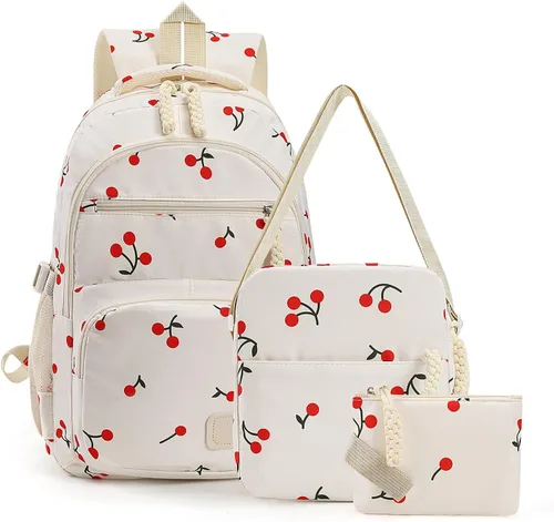Miniatura 8 de Mochila con lazo para mujer, mochila kawaii de nailon coquette, juego de 3 piezas, linda mochila para computadora portátil universitaria, mochila