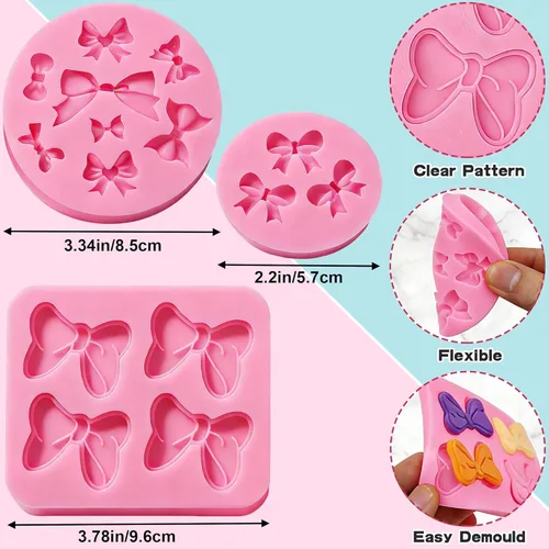 Miniatura 6 de Molde de silicona para moño, paquete de 3 mini lazos para fondant, moldes para caramelos, chocolate, pastel, arco, manualidades, para decoración