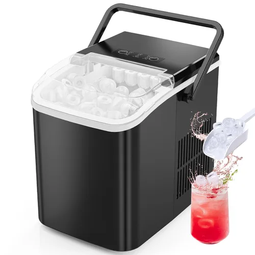 Sweetcrispy - Máquina para hacer hielo de encimera, máquina de hielo portátil autolimpiable con cuchara de hielo, cesta y asa, 9 cubos en 6 minutos,